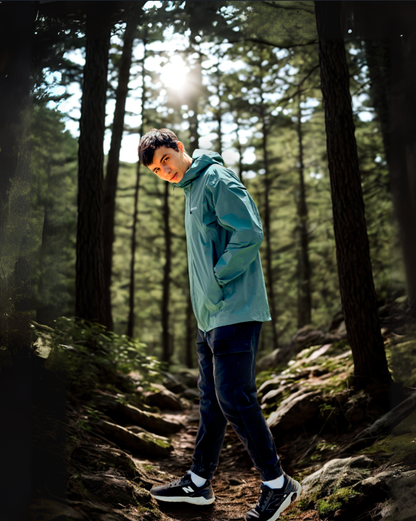 Man mountaineering in Porlite water-repellent breathable jacket