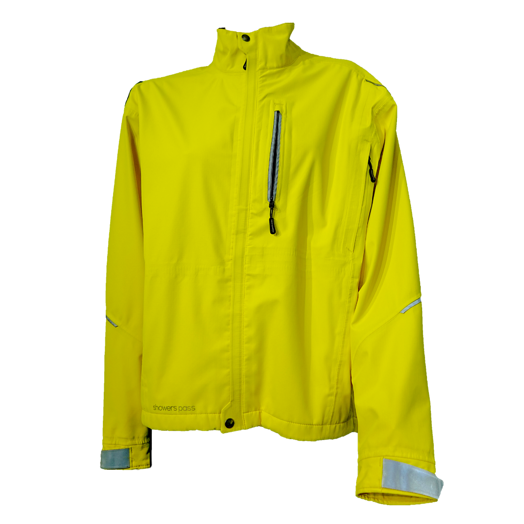 Hwafune cycling jacket W-3543-T107I in fluorescent yellow, lightweight waterproof breathable fabric for road cycling safety and comfort