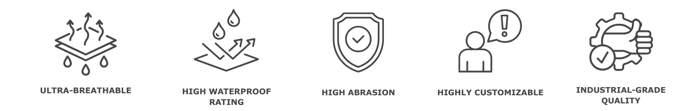 Hwafune workwear fabric advantages: ultra-breathable, high waterproof rating, high abrasion resistance, highly customizable, and industrial-grade quality