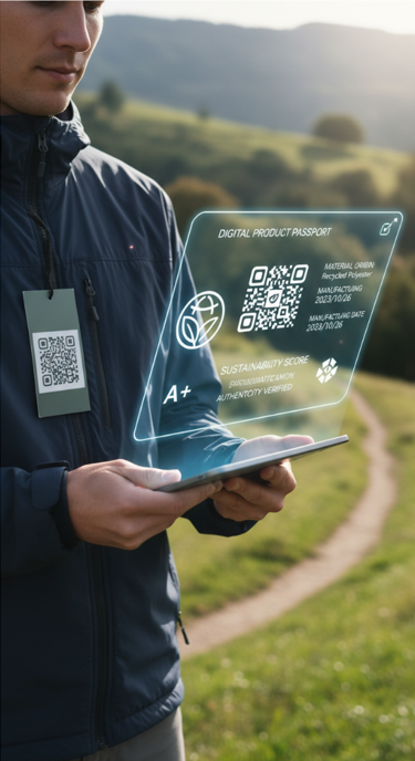 Device projecting Digital Product Passport information for textile materials using a QR code