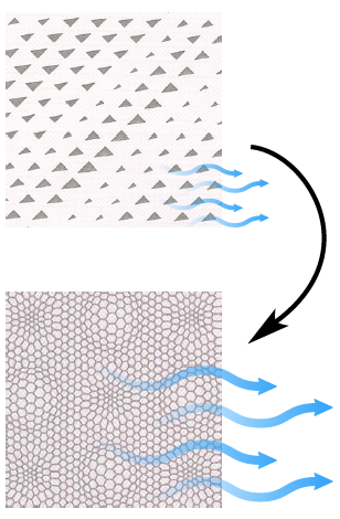 Hwafune Cellulose Print and 3D Structured Print comparison showing enhanced airflow and dryness performance on membrane fabric